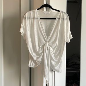Medium sized white tie front blouse